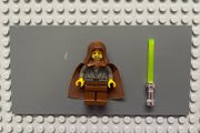 lego Star Wars sw0057 Jedi Knight (Jedi Bob) minifigure- Dark Gray Tunic, Brown Hood and Cape