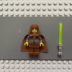 lego Star Wars sw0057 Jedi Knight (Jedi Bob) minifigure- Dark Gray Tunic, Brown Hood and Cape