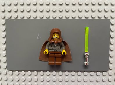 lego Star Wars sw0057 Jedi Knight (Jedi Bob) minifigure- Dark Gray Tunic, Brown Hood and Cape