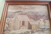 Framed Vintage  Straw and Nature Artwork (New Zealand Artist T Rogers) "Banks Peninsula" Made from Natural Objects, Textile Art, Man Cave.