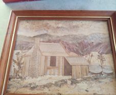 Framed Vintage  Straw and Nature Artwork (New Zealand Artist T Rogers) "Banks Peninsula" Made from Natural Objects, Textile Art, Man Cave.