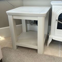 Pair of Solid Wood Off-White Lamp Tables
