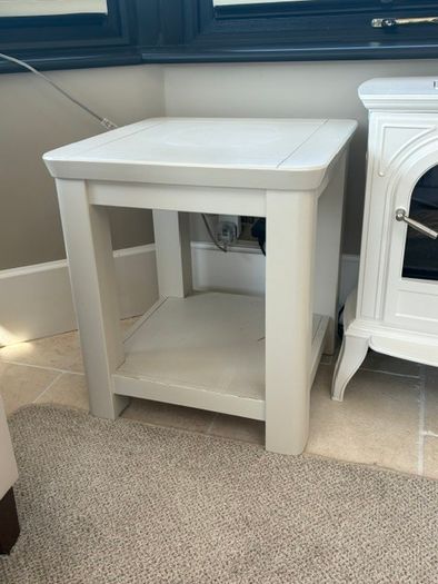 Pair of Solid Wood Off-White Lamp Tables