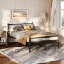 4ft6 Double Bed Frame with Headboard, Black Metal Bed Frame with Storage Image 7