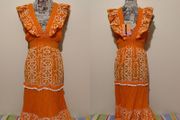 RIVER ISLAND Orange floral frill detail beach maxi dress, NEW WITH TAGS
