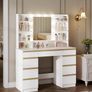 Dressing Table with LED Bulbs Mirror 9 Drawers & Shelves Image 2