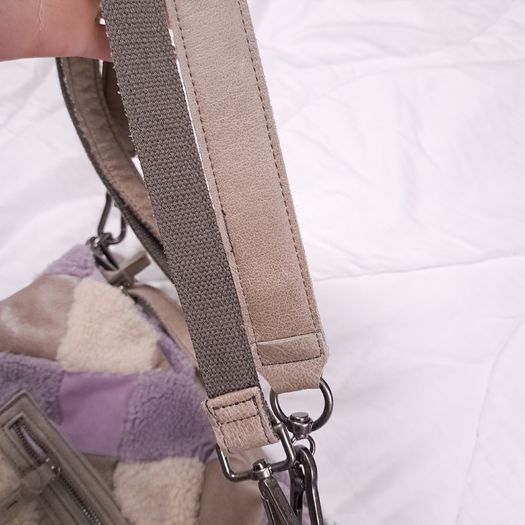 FredsBruder Lilac Purple Taupe Woven Patchwork Shearling Grain Leather Crossbody Bag