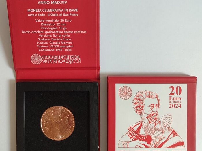 Vatican 20 Euro Commemorative Copper Coin 2024 St Peter BU. ( In Original Box)