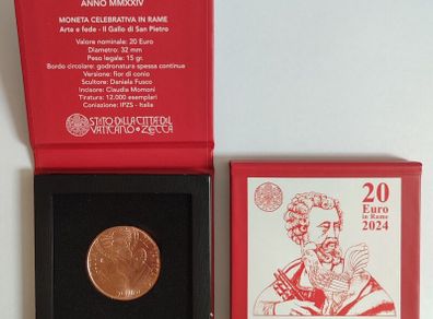 Vatican 20 Euro Commemorative Copper Coin 2024 St Peter BU. ( In Original Box)