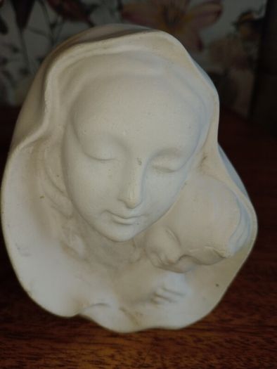 Vintage Hand Cast Chalk Ware Mary & Child.