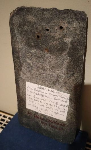Hand written slate, The slate over 100 years old, reclaimed from the roof of an old building with original nail holes