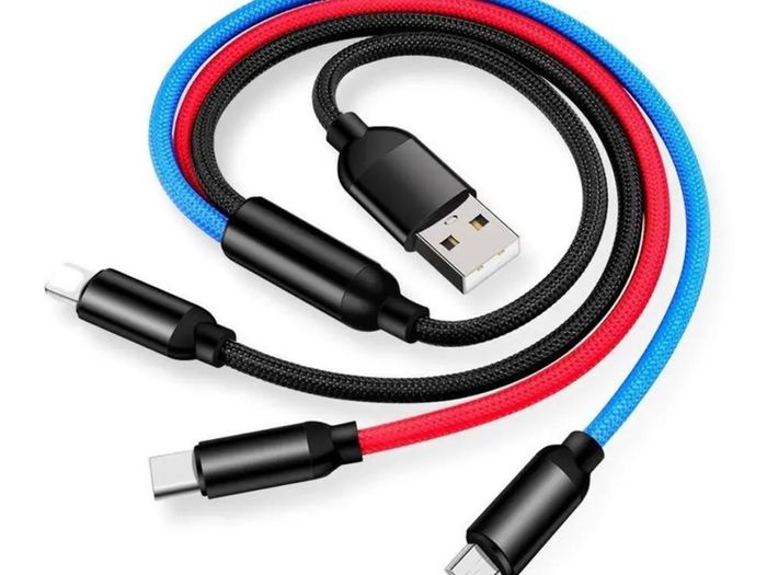 3in1 USB Charger Cable for iPhone 12 8 7 6 11 XR Type C Galaxy S10 S21 Micro USB