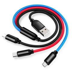 3in1 USB Charger Cable for iPhone 12 8 7 6 11 XR Type C Galaxy S10 S21 Micro USB