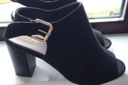 Black Suede Mule Real Leather Upper.