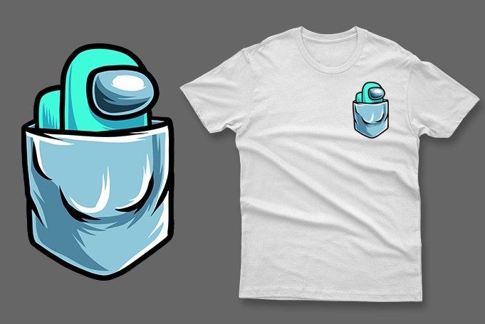 Sky blue impostor in the pocket among us t-shirt imposter among us t-shirt impostor t-shirt