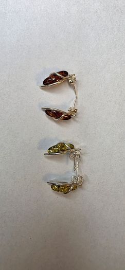 Sterling Silver Amber Drop Earrings Elegant Twisted Design