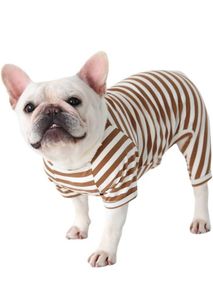 Dog Clothes,Dog Classic Striped Pajamas Soft Cotton Jumpsuit Pug French Bulldog Onesies Costume for Cats Puppy Small Dogs(Brown, blue, yellow, etc