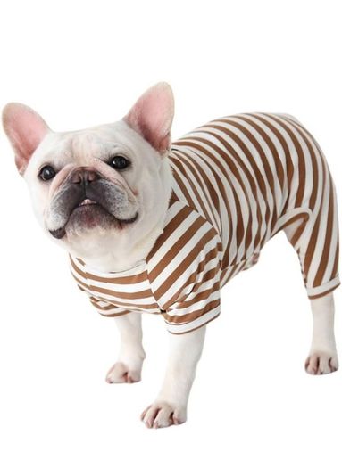 Dog Clothes,Dog Classic Striped Pajamas Soft Cotton Jumpsuit Pug French Bulldog Onesies Costume for Cats Puppy Small Dogs(Brown, blue, yellow, etc
