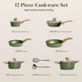 Kitchen Academy Granite Non-Stick Cookware Set 12-Piece, Sage Green Induction Hob Compatible Pots and Pans Set with Frying Pan & Saucepan, PFOA Free Image 2