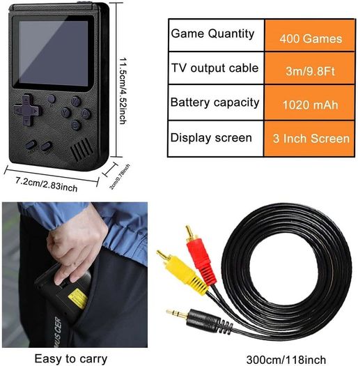 Portable Mini Game Retro 400 Games Dendy Sega 8bit Sup 3.0-Inches Color Screen