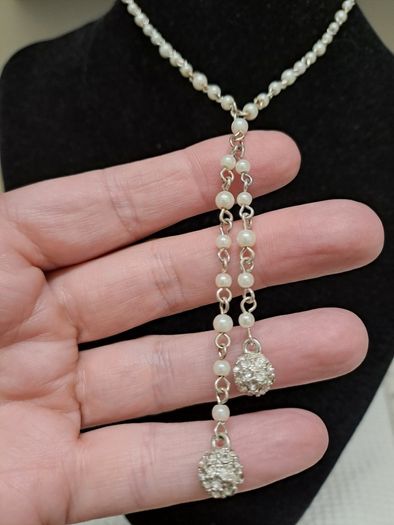 M&S Faux Pearl Drop Necklace with Crystal Pendants