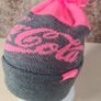 Coca Cola beanie bobble hat pink and grey pom pom Coke Image 4