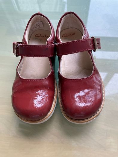 Clarkes wine patent shoes
