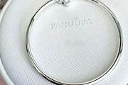 Pandora Pave Bezel Flower Bangle Silver Size 20cm Brand New
