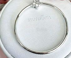Pandora Pave Bezel Flower Bangle Silver Size 20cm Brand New