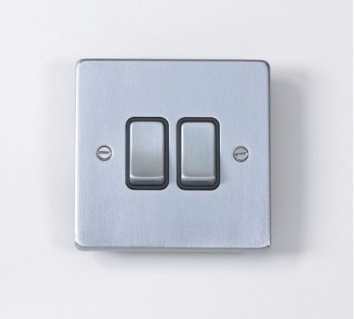 Schneider Electric 16AX Double 2 Way Switch - Brushed Chrome