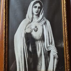 Vintage Virgin Mary Sacred Heart Picture Ornate Frame