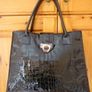 Gallantry Brand Black Patent Croc Pattern bag . IMMACULATE. Handbag Double Strap bag. Purchased In Toulouse Image 5