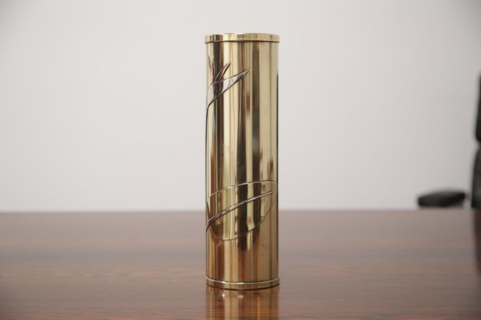 Vintage Art Deco Revival Brass Cylindrical Vase by Dara International, Chicago, 1983