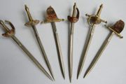 Vintage Set of 6 Enameled Cocktail Sticks Swords By Toledo of Spain 1960s