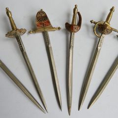 Vintage Set of 6 Enameled Cocktail Sticks Swords By Toledo of Spain 1960s