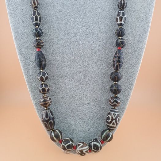 Rare Antique Burmese Pumtek Pyu Petrified Wood Beads Necklace