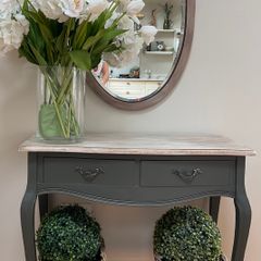 Antique oval mirror & console table