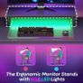 Small Gaming Desk 106.6 CM LED Computer Desk with Monitor Stand Gamer Workstation with Cup Holder & Headset Hooks for Home Office Bedroom Small Space Image 6