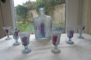 Italian Frosted Drip pattern Glass Decanter &amp; Liquor Glasses