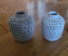 White Open Latticework Design China Vases x2