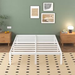 White Small Double Bed Frame 4ft with Rounded Corner Legs, Heavy Duty Metal Bed Frame Small Double, Small Double Beds 36 cm High, Noise Free, Easy Assembly