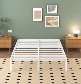 White Small Double Bed Frame 4ft with Rounded Corner Legs, Heavy Duty Metal Bed Frame Small Double, Small Double Beds 36 cm High, Noise Free, Easy Assembly