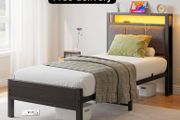 3FT Single Bed Frame with LED Lights and Charging Station, Heavy
