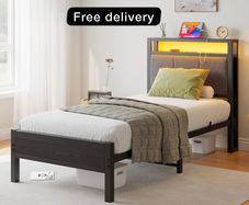 3FT Single Bed Frame with LED Lights and Charging Station, Heavy
