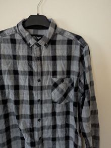 Men's Check Shirt Black Grey Plaid Size M