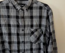 Men's Check Shirt Black Grey Plaid Size M