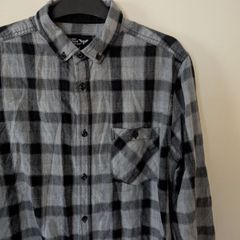 Men's Check Shirt Black Grey Plaid Size M
