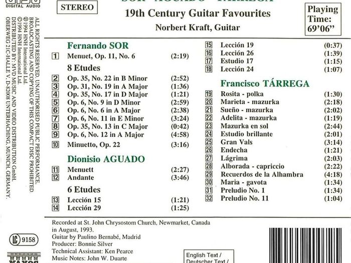 Norbert Kraft. 19th Century Guitar Favourites. CD. Free Postage!