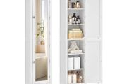 Tall Bathroom Cabinet with Full Length Mirror White 160 cm