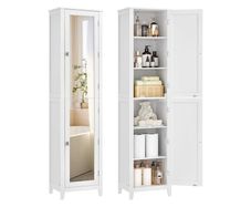 Tall Bathroom Cabinet with Full Length Mirror White 160 cm
